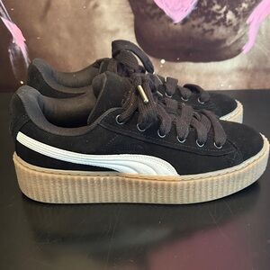 Puma Black Suede Platform Sneakers with White Accent